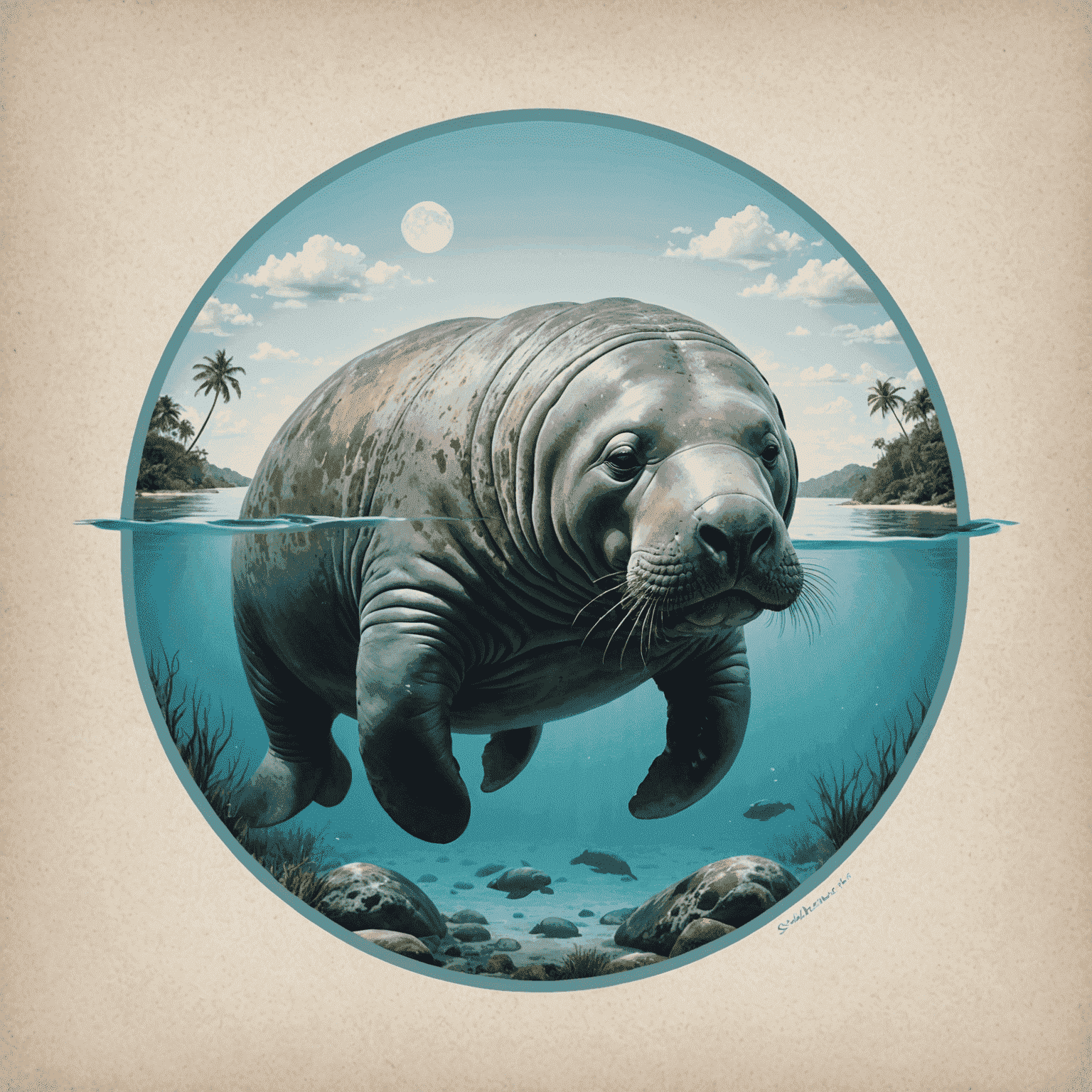 BalanceManatee logo featuring a calm manatee in serene waters, symbolizing balance and tranquility