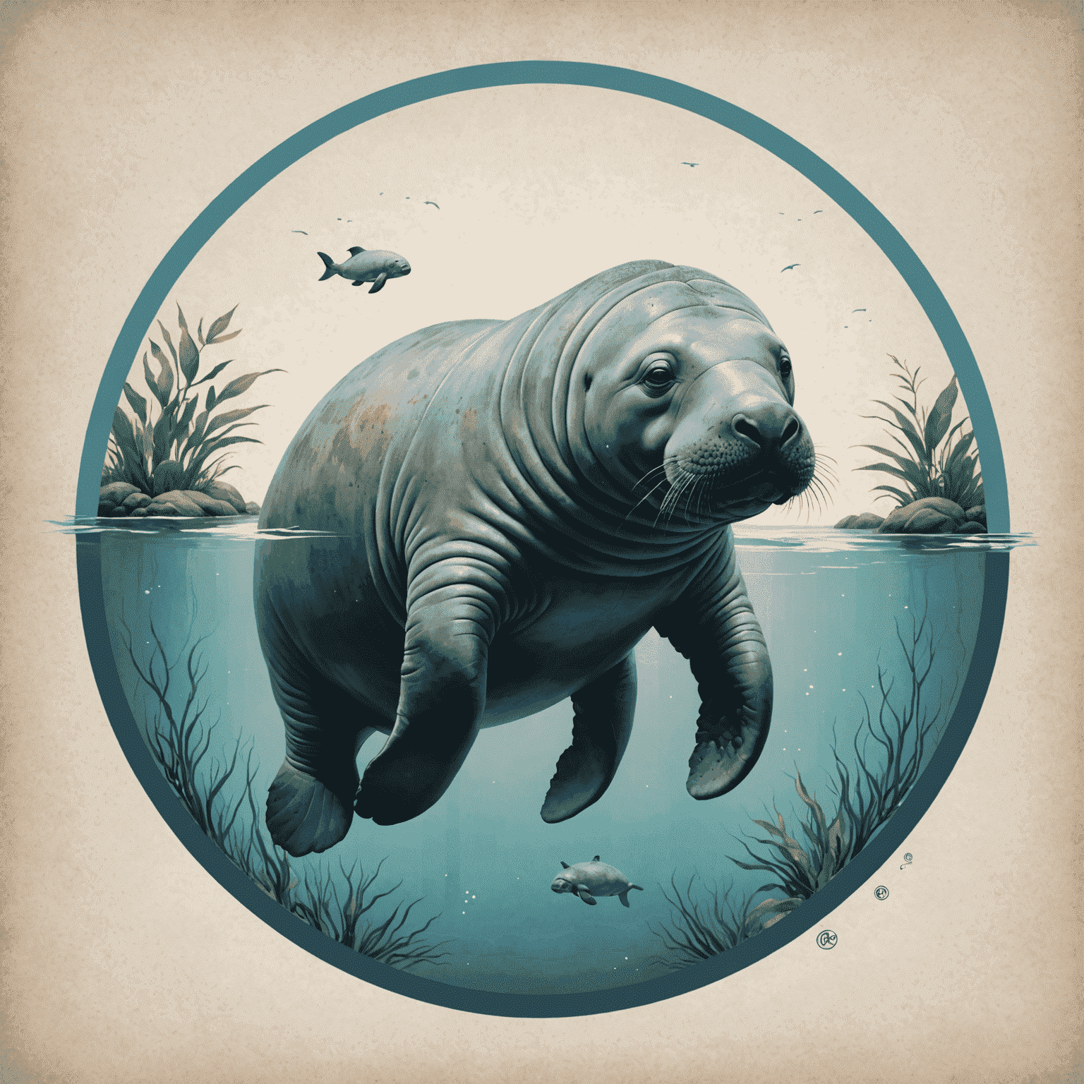 BalanceManatee logo featuring a calm manatee in serene waters, symbolizing balance and tranquility