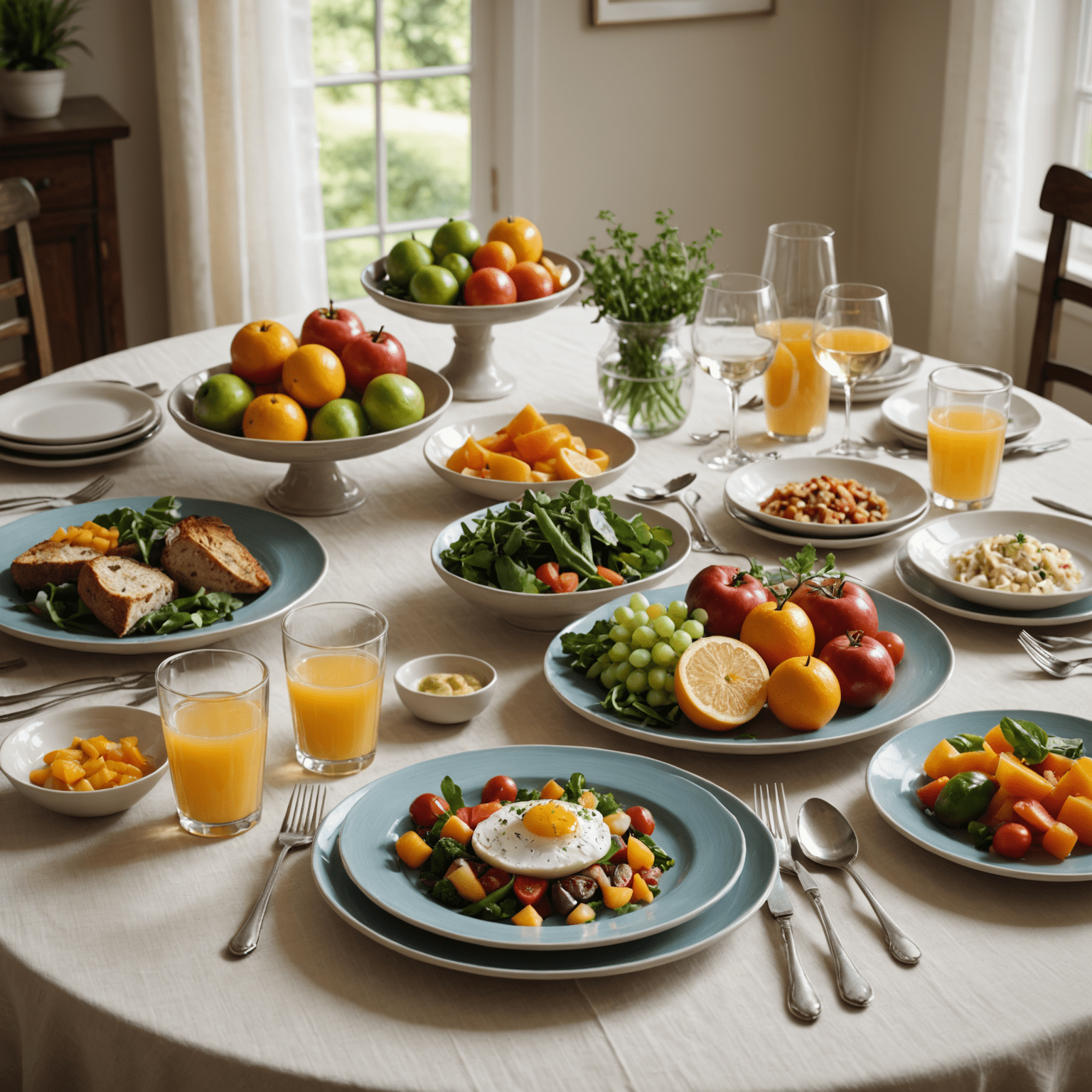 A serene dining setting with a beautifully arranged plate of colorful, fresh foods. The image conveys a sense of calm and intentionality, with soft natural light illuminating the scene.